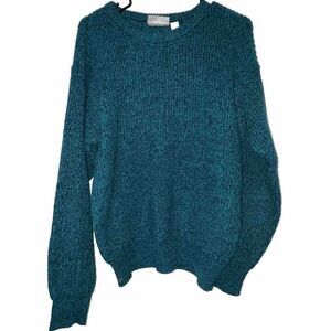 Vintage Trent‎ Knit Sweater Wmns Sz L Teal Ribbed Cuffs And Hem Cottagecore 90s